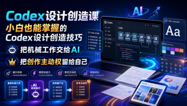 Codex设计创造课,小白也能掌握的Codex设计创造技巧,把机械工作交给AI,把创作主动权留给自己兼职项目|网络创业|Ai项目| 网赚项目 | 网络创业 | AI 实战 | 副业兼职找项目_兼职创业_自媒体创业_流量变现