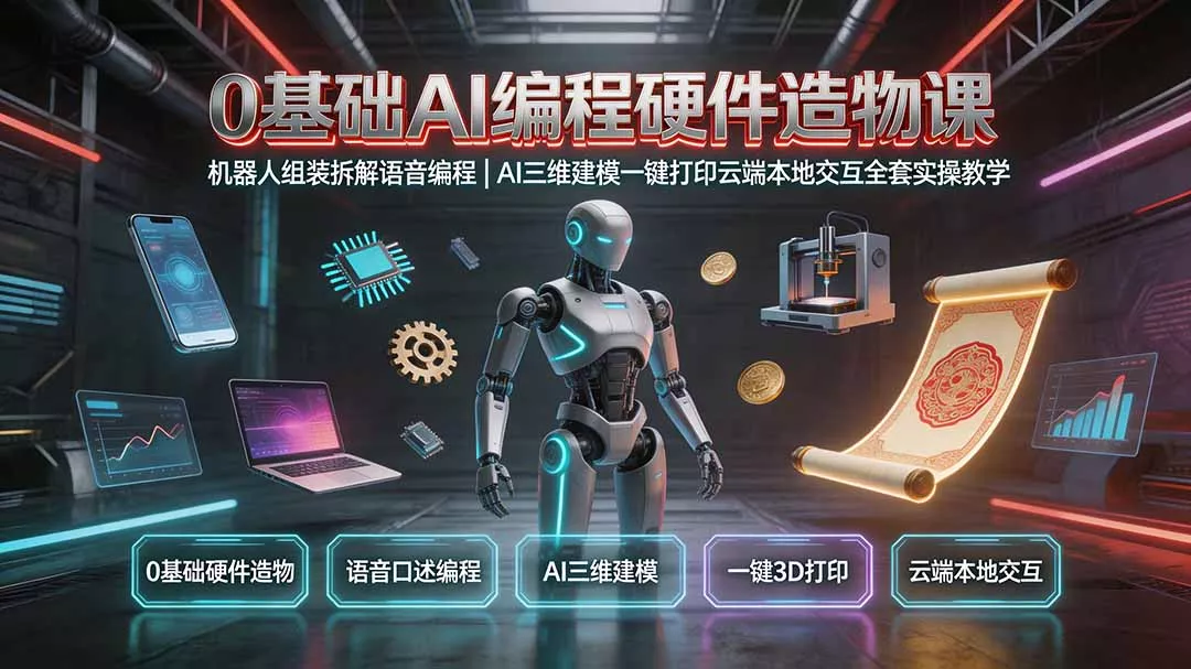 0基础AI编程硬件造物课｜机器人组装拆解语音编程，AI三维建模一键打印云端本地交互全套实操教学兼职项目|网络创业|Ai项目| 网赚项目 | 网络创业 | AI 实战 | 副业兼职找项目_兼职创业_自媒体创业_流量变现