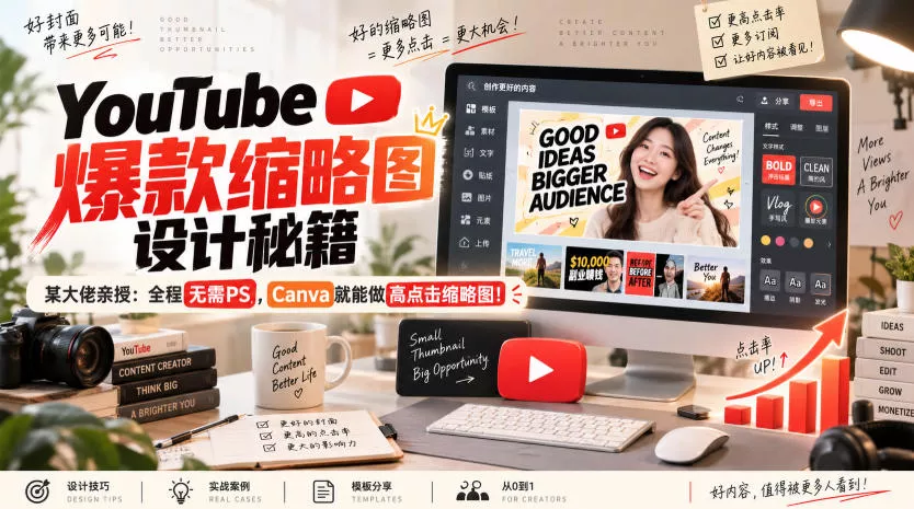 YouTube爆款缩略图设计秘籍，某油管大佬(610万订阅者)亲授，全程无需PS，Canva就能做高点击缩略图！【原创双语字幕】兼职项目|网络创业|Ai项目| 网赚项目 | 网络创业 | AI 实战 | 副业兼职找项目_兼职创业_自媒体创业_流量变现