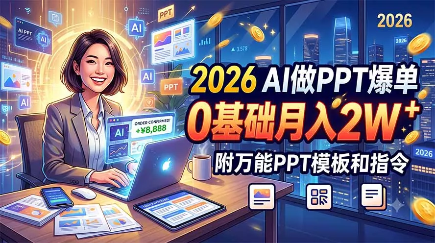 2026 AI做PPT爆单,0基础月入2W,附万能PPT模板和指令兼职项目|网络创业|Ai项目| 网赚项目 | 网络创业 | AI 实战 | 副业兼职找项目_兼职创业_自媒体创业_流量变现