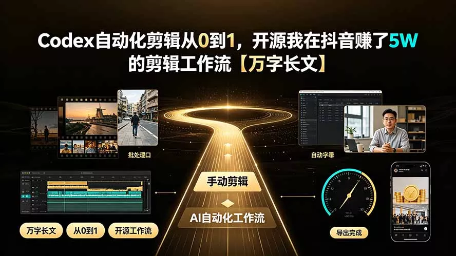 Codex自动化剪辑从0到1,开源我在抖音赚了5W 的剪辑工作流【万字长文】兼职项目|网络创业|Ai项目| 网赚项目 | 网络创业 | AI 实战 | 副业兼职找项目_兼职创业_自媒体创业_流量变现