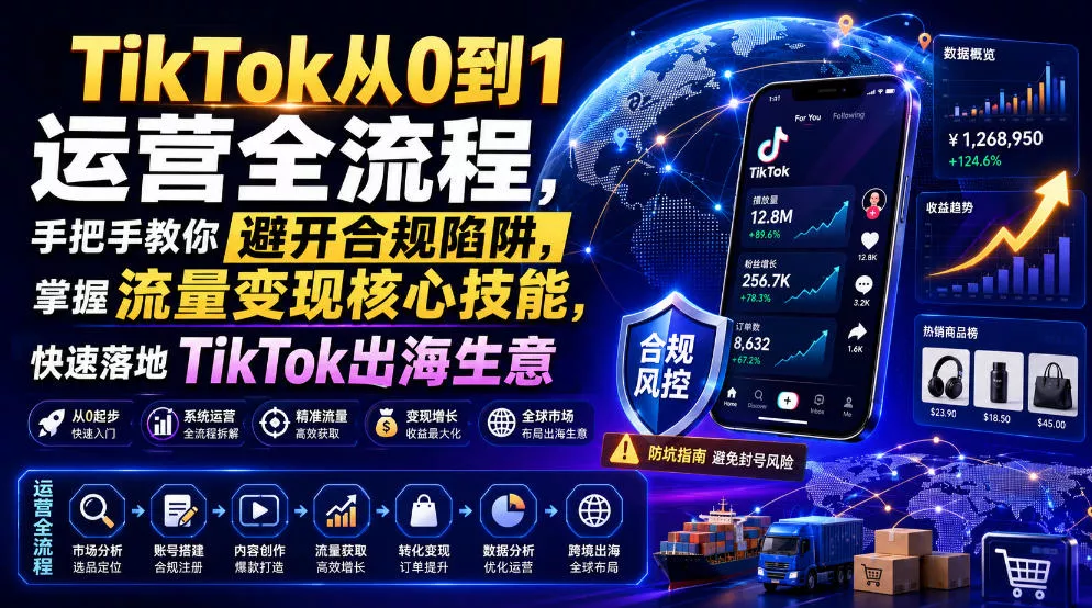 TikTok从0到1运营全流程,手把手教你避开合规陷阱,掌握流量变现核心技能,快速落地TikTok出海生意(更新7月)兼职项目|网络创业|Ai项目| 网赚项目 | 网络创业 | AI 实战 | 副业兼职找项目_兼职创业_自媒体创业_流量变现