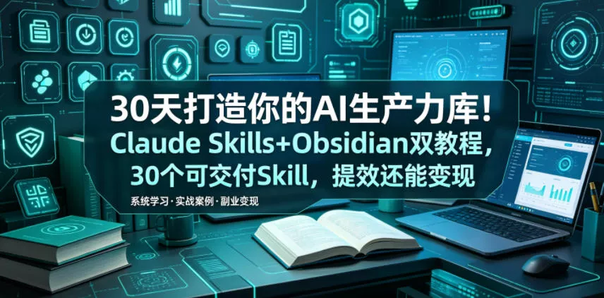 30天打造你的AI生产力库！Claude Skills+Obsidian 双教程，30 个可交付 Skill，提效还能变现兼职项目|网络创业|Ai项目| 网赚项目 | 网络创业 | AI 实战 | 副业兼职找项目_兼职创业_自媒体创业_流量变现