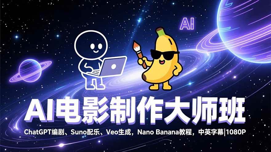 (17011期)AI电影制作大师班:ChatGPT编剧、Suno配乐、Veo生成,Nano Banana教程,中英字幕|1080P兼职项目|网络创业|Ai项目| 网赚项目 | 网络创业 | AI 实战 | 副业兼职找项目_兼职创业_自媒体创业_流量变现