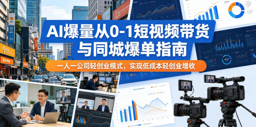 AI爆量从0-1短视频带货与同城爆单指南，一人一公司轻创业模式，实现低成本轻创业增收兼职项目|网络创业|Ai项目| 网赚项目 | 网络创业 | AI 实战 | 副业兼职找项目_兼职创业_自媒体创业_流量变现