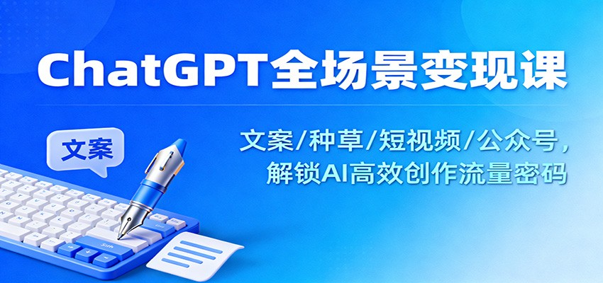 ChatGPT全场景变现课:文案/种草/短视频/公众号,解锁AI高效创作流量密码兼职项目|网络创业|Ai项目| 网赚项目 | 网络创业 | AI 实战 | 副业兼职找项目_兼职创业_自媒体创业_流量变现