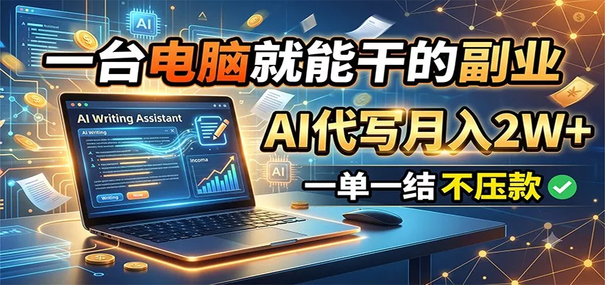 一台电脑就能干的副业,AI代写月入2W+,一单一结不压款兼职项目|网络创业|Ai项目| 网赚项目 | 网络创业 | AI 实战 | 副业兼职找项目_兼职创业_自媒体创业_流量变现