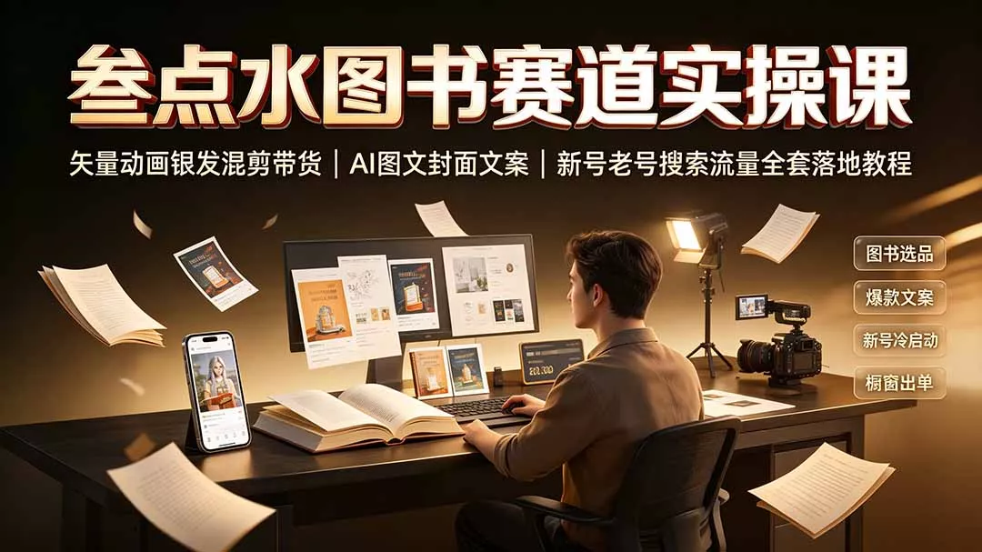 叁点水图书赛道实操课｜矢量动画银发混剪带货，AI图文封面文案，新号老号搜索流量全套落地教程兼职项目|网络创业|Ai项目| 网赚项目 | 网络创业 | AI 实战 | 副业兼职找项目_兼职创业_自媒体创业_流量变现