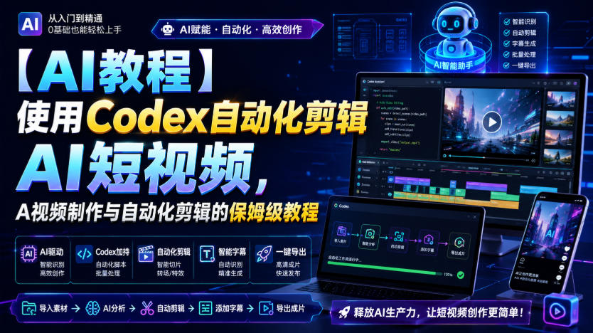 【AI教程】使用Codex自动化剪辑AI短视频,AI视频制作与自动化剪辑的保姆级教程兼职项目|网络创业|Ai项目| 网赚项目 | 网络创业 | AI 实战 | 副业兼职找项目_兼职创业_自媒体创业_流量变现