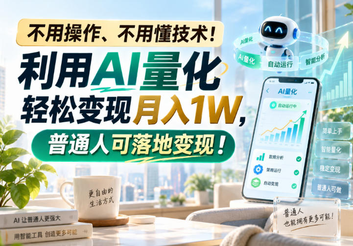 利用AI量化轻松变现月入1W，普通人可落地变现，不用操作、不用懂技术！兼职项目|网络创业|Ai项目| 网赚项目 | 网络创业 | AI 实战 | 副业兼职找项目_兼职创业_自媒体创业_流量变现