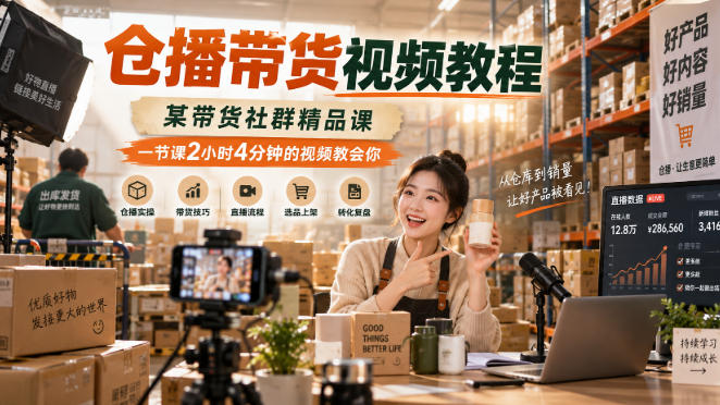 仓播带货视频教程，某带货社群精品课，一节课2小时4分钟的视频教会你兼职项目|网络创业|Ai项目| 网赚项目 | 网络创业 | AI 实战 | 副业兼职找项目_兼职创业_自媒体创业_流量变现