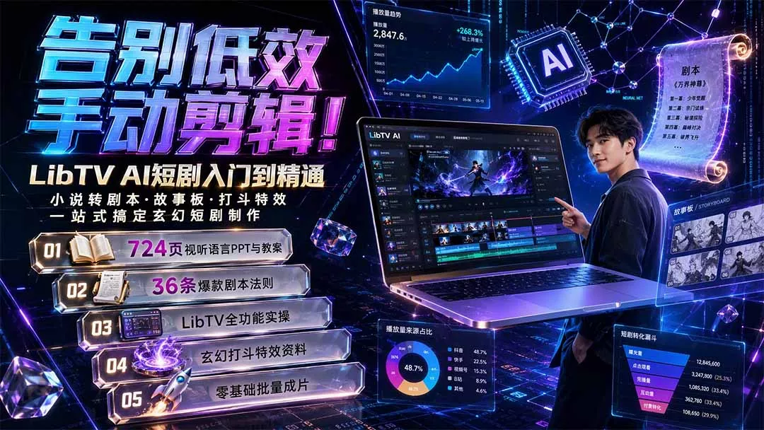 告别低效手动剪辑！LibTV AI短剧入门到精通，小说转剧本方法，故事板打斗特效一站式搞定玄幻短剧制作兼职项目|网络创业|Ai项目| 网赚项目 | 网络创业 | AI 实战 | 副业兼职找项目_兼职创业_自媒体创业_流量变现