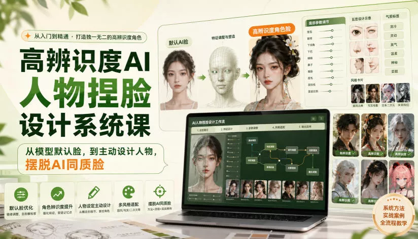高辨识度AI人物捏脸设计系统课，从模型默认脸，到主动设计人物，摆脱AI同质脸兼职项目|网络创业|Ai项目| 网赚项目 | 网络创业 | AI 实战 | 副业兼职找项目_兼职创业_自媒体创业_流量变现