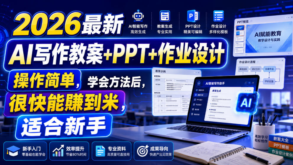 2026最新AI写作教案+PPT+作业设计，操作简单，学会方法后，很快能賺到米，适合新手兼职项目|网络创业|Ai项目| 网赚项目 | 网络创业 | AI 实战 | 副业兼职找项目_兼职创业_自媒体创业_流量变现