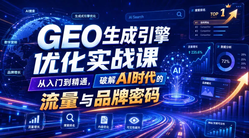 GEO生成引擎优化实战课,从入门到精通,破解AI时代的流量与品牌密码兼职项目|网络创业|Ai项目| 网赚项目 | 网络创业 | AI 实战 | 副业兼职找项目_兼职创业_自媒体创业_流量变现