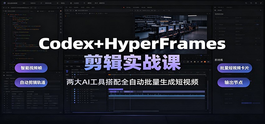 Codex+HyperFrames剪辑实战课:两大AI工具搭配全自动批量生成短视频兼职项目|网络创业|Ai项目| 网赚项目 | 网络创业 | AI 实战 | 副业兼职找项目_兼职创业_自媒体创业_流量变现