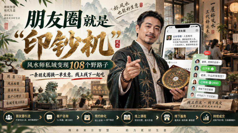 朋友圈就是“印钞机”，风水师私域变现108个野路子，一条朋友圈换一单生意，线上线下一起吃【文档】兼职项目|网络创业|Ai项目| 网赚项目 | 网络创业 | AI 实战 | 副业兼职找项目_兼职创业_自媒体创业_流量变现