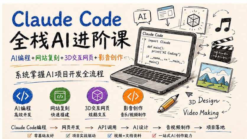 （19735期）Claude Code全栈AI进阶课；AI编程+网站复刻+3D交互网页+影音创作，系统掌握AI项目开发全流程兼职项目|网络创业|Ai项目| 网赚项目 | 网络创业 | AI 实战 | 副业兼职找项目_兼职创业_自媒体创业_流量变现