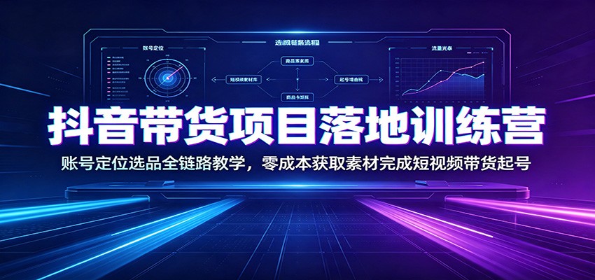 抖音带货项目落地训练营：账号定位选品全链路教学，零成本获取素材完成短视频带货起号兼职项目|网络创业|Ai项目| 网赚项目 | 网络创业 | AI 实战 | 副业兼职找项目_兼职创业_自媒体创业_流量变现
