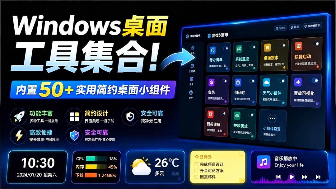 （19585期）Windows桌面工具集合！内置50+实用简约桌面小组件，含截图、录屏、翻译、天气等，多秘工具箱兼职项目|网络创业|Ai项目| 网赚项目 | 网络创业 | AI 实战 | 副业兼职找项目_兼职创业_自媒体创业_流量变现