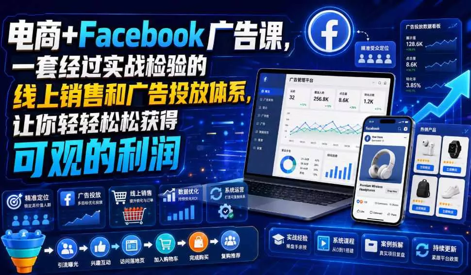 电商+Facebook广告课，一套经过实战检验的线上销售和广告投放体系，让你轻轻松松获得可观的利润【原创双语字幕】兼职项目|网络创业|Ai项目| 网赚项目 | 网络创业 | AI 实战 | 副业兼职找项目_兼职创业_自媒体创业_流量变现