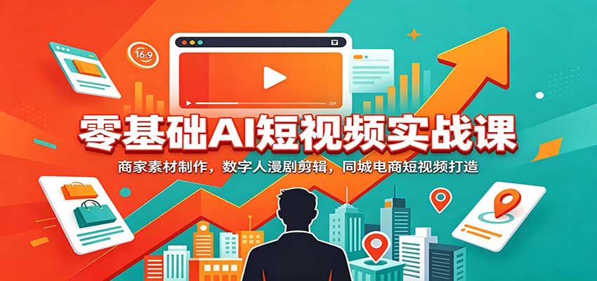 零基础AI短视频实战课：商家素材制作，数字人漫剧剪辑，同城电商短视频打造兼职项目|网络创业|Ai项目| 网赚项目 | 网络创业 | AI 实战 | 副业兼职找项目_兼职创业_自媒体创业_流量变现
