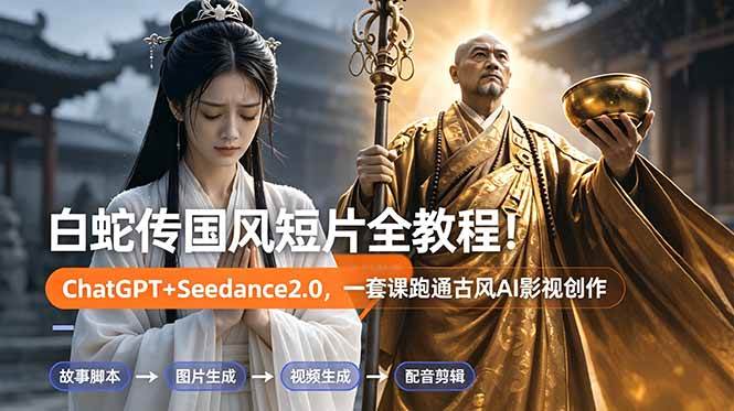（18737期）白蛇传-国风短片全教程！ChatGPT+Seedance2.0，一套课跑通古风AI影视创作兼职项目|网络创业|Ai项目| 网赚项目 | 网络创业 | AI 实战 | 副业兼职找项目_兼职创业_自媒体创业_流量变现