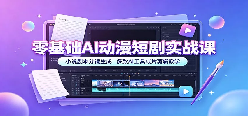 零基础AI动漫短剧实战课:小说剧本分镜生成,多款AI工具成片剪辑教学兼职项目|网络创业|Ai项目| 网赚项目 | 网络创业 | AI 实战 | 副业兼职找项目_兼职创业_自媒体创业_流量变现