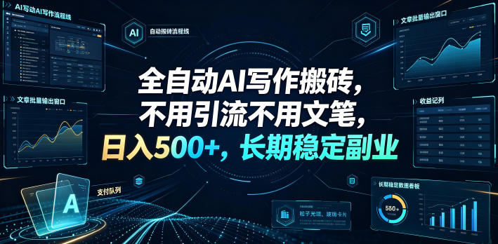 全自动AI写作搬砖，不用引流不用文笔，日入500+，长期稳定副业【揭秘】兼职项目|网络创业|Ai项目| 网赚项目 | 网络创业 | AI 实战 | 副业兼职找项目_兼职创业_自媒体创业_流量变现