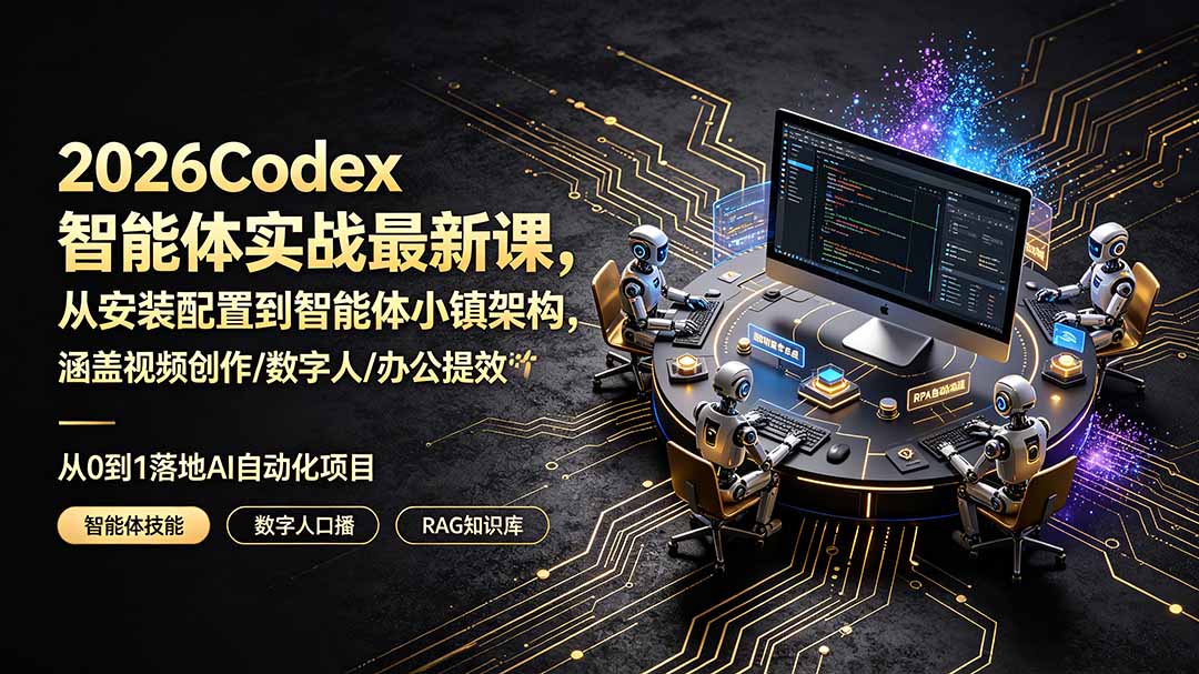 2026Codex智能体实战最新课,从安装配置到智能体小镇架构,涵盖视频创作/数字人/办公提效全技能兼职项目|网络创业|Ai项目| 网赚项目 | 网络创业 | AI 实战 | 副业兼职找项目_兼职创业_自媒体创业_流量变现