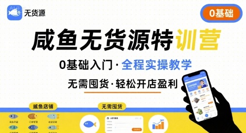 无货源特训营,0基础带你玩转咸鱼无货源兼职项目|网络创业|Ai项目| 网赚项目 | 网络创业 | AI 实战 | 副业兼职找项目_兼职创业_自媒体创业_流量变现