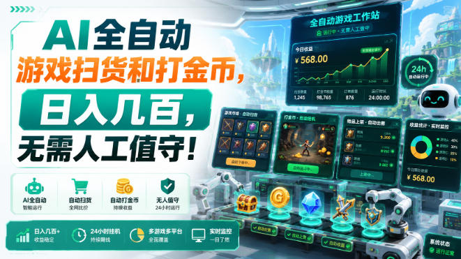 AI全自动游戏扫货和打金币，日入几百，无需人工值守！【揭秘】兼职项目|网络创业|Ai项目| 网赚项目 | 网络创业 | AI 实战 | 副业兼职找项目_兼职创业_自媒体创业_流量变现