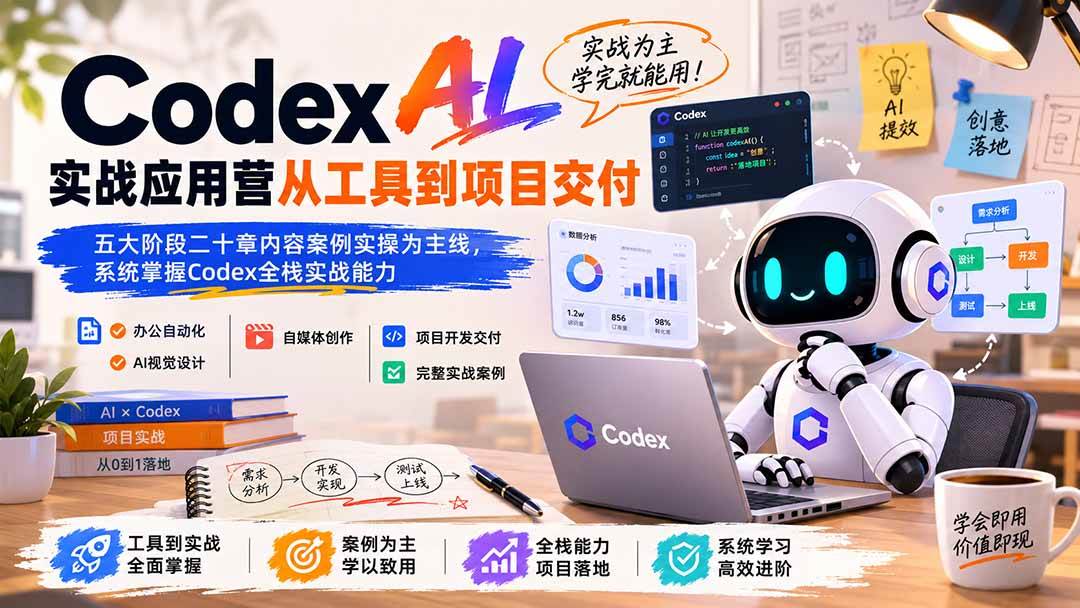 (19854期)Codex AI实战应用营从工具到项目交付;五大阶段二十章内容案例实操为主线,系统掌握Codex全栈实战能力兼职项目|网络创业|Ai项目| 网赚项目 | 网络创业 | AI 实战 | 副业兼职找项目_兼职创业_自媒体创业_流量变现