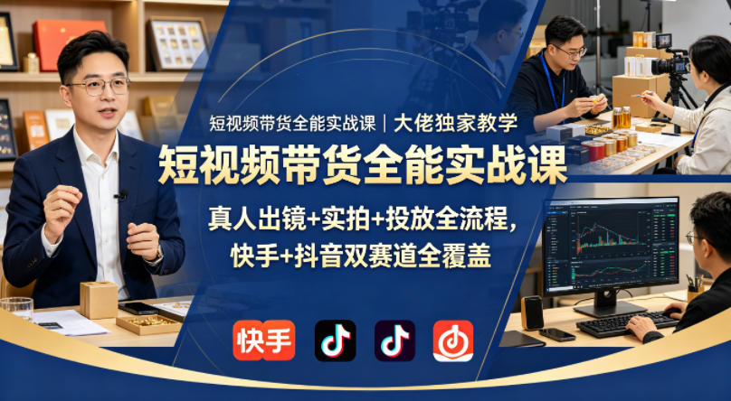 短视频带货全能实战课｜大佬独家教学，真人出镜+实拍+投放全流程，快手+抖音双赛道全覆盖兼职项目|网络创业|Ai项目| 网赚项目 | 网络创业 | AI 实战 | 副业兼职找项目_兼职创业_自媒体创业_流量变现