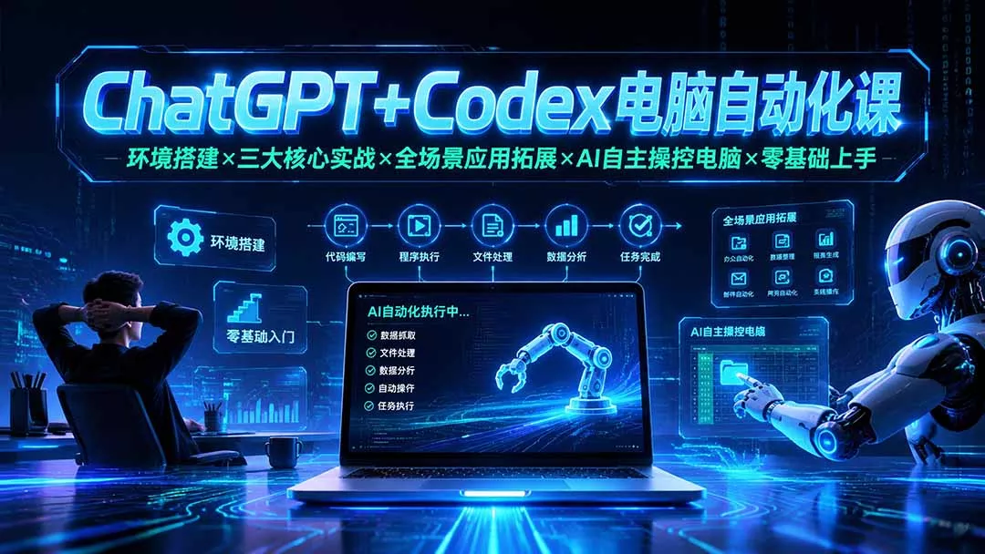 ChatGPT+Codex电脑自动化课：环境搭建×三大核心实战×全场景应用拓展×AI自主操控电脑×零基础上手兼职项目|网络创业|Ai项目| 网赚项目 | 网络创业 | AI 实战 | 副业兼职找项目_兼职创业_自媒体创业_流量变现