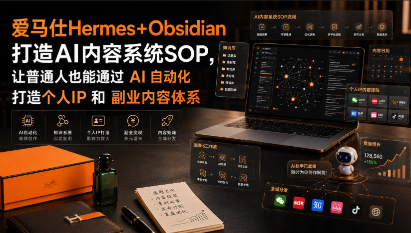 爱马仕Hermes+Obsidian打造AI内容系统SOP，让普通人也能通过 AI 自动化打造个人IP 和 副业内容体系兼职项目|网络创业|Ai项目| 网赚项目 | 网络创业 | AI 实战 | 副业兼职找项目_兼职创业_自媒体创业_流量变现