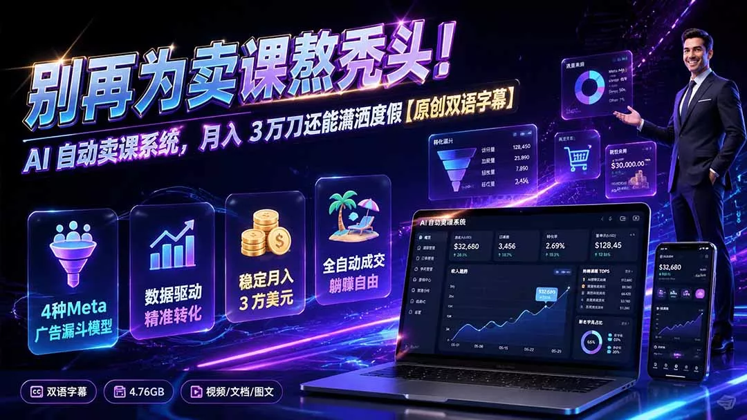 别再为卖课熬秃头！AI 自动卖课系统，月入 3 万刀还能潇洒度假【原创双语字幕】兼职项目|网络创业|Ai项目| 网赚项目 | 网络创业 | AI 实战 | 副业兼职找项目_兼职创业_自媒体创业_流量变现