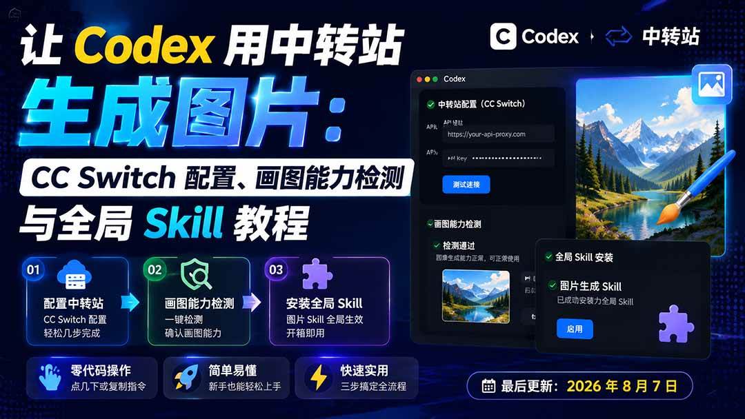 (19777期)让 Codex 用中转站生成图片:CC Switch 配置、画图能力检测与全局 Skill 教程兼职项目|网络创业|Ai项目| 网赚项目 | 网络创业 | AI 实战 | 副业兼职找项目_兼职创业_自媒体创业_流量变现