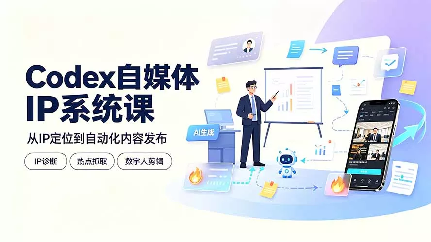 Codex自媒体IP系统课:IP诊断/热点抓取/IP蒸馏 Skill,爆款复刻数字人多平台自动发布教程兼职项目|网络创业|Ai项目| 网赚项目 | 网络创业 | AI 实战 | 副业兼职找项目_兼职创业_自媒体创业_流量变现