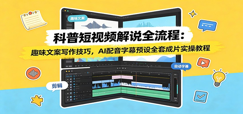 科普短视频解说全流程:趣味文案写作技巧,AI配音字幕预设全套成片实操教程兼职项目|网络创业|Ai项目| 网赚项目 | 网络创业 | AI 实战 | 副业兼职找项目_兼职创业_自媒体创业_流量变现