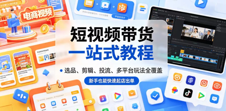 短视频带货一站式教程，选品、剪辑、投流、多平台玩法全覆盖，新手也能快速起店出单兼职项目|网络创业|Ai项目| 网赚项目 | 网络创业 | AI 实战 | 副业兼职找项目_兼职创业_自媒体创业_流量变现