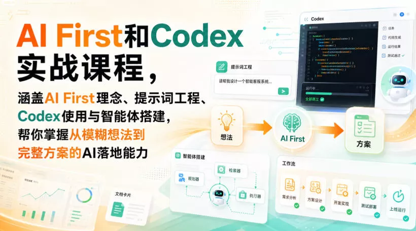 AI First和Codex实战课，涵盖AI First理念、提示词工程、Codex使用与智能体搭建，掌握从模糊想法到完整方案的AI落地能力兼职项目|网络创业|Ai项目| 网赚项目 | 网络创业 | AI 实战 | 副业兼职找项目_兼职创业_自媒体创业_流量变现
