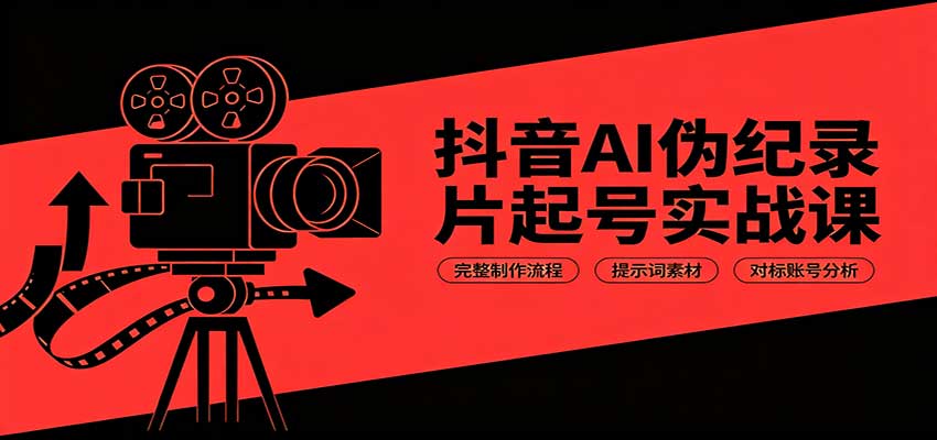 抖音AI伪纪录片起号实战课：完整制作流程，提示词素材，对标账号分析兼职项目|网络创业|Ai项目| 网赚项目 | 网络创业 | AI 实战 | 副业兼职找项目_兼职创业_自媒体创业_流量变现