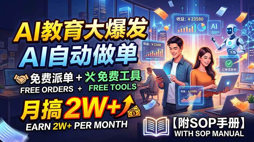 （19731期）AI教育大爆发，AI自动做单，免费派单+免费工具，月搞2W+【附SOP手册】兼职项目|网络创业|Ai项目| 网赚项目 | 网络创业 | AI 实战 | 副业兼职找项目_兼职创业_自媒体创业_流量变现