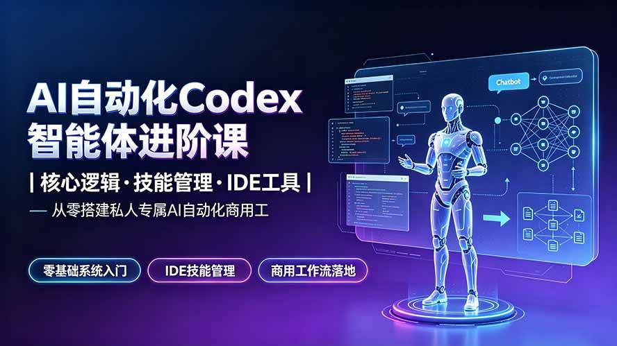 (19245期)AI自动化Codex智能体进阶课|核心逻辑·技能管理·IDE工具|从零搭建私人专属AI自动化商用工作流兼职项目|网络创业|Ai项目| 网赚项目 | 网络创业 | AI 实战 | 副业兼职找项目_兼职创业_自媒体创业_流量变现