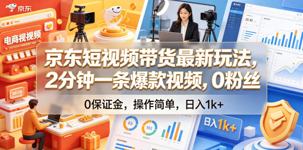 京东短视频带货最新玩法，2分钟一条爆款视频，0粉丝，0保证金，操作简单，日入1k+【揭秘】兼职项目|网络创业|Ai项目| 网赚项目 | 网络创业 | AI 实战 | 副业兼职找项目_兼职创业_自媒体创业_流量变现