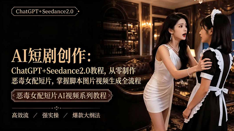 AI短剧从零创作实战课｜ChatGPT脚本撰写+Seedance2.0视频生成，恶毒女配短剧全流程教程兼职项目|网络创业|Ai项目| 网赚项目 | 网络创业 | AI 实战 | 副业兼职找项目_兼职创业_自媒体创业_流量变现