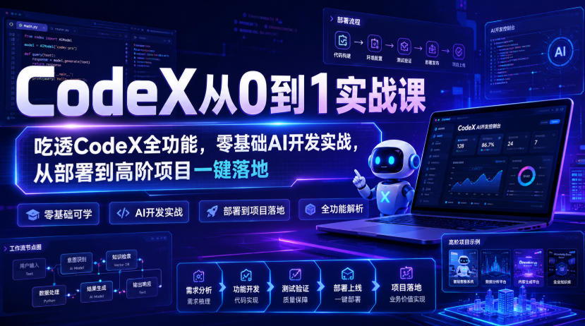 CodeX从0到1实战课，吃透CodeX全功能，零基础AI开发实战，从部署到高阶项目一键落地兼职项目|网络创业|Ai项目| 网赚项目 | 网络创业 | AI 实战 | 副业兼职找项目_兼职创业_自媒体创业_流量变现