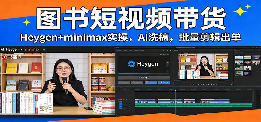 图书短视频带货：Heygen+minimax实操，AI洗稿 ，批量剪辑出单兼职项目|网络创业|Ai项目| 网赚项目 | 网络创业 | AI 实战 | 副业兼职找项目_兼职创业_自媒体创业_流量变现