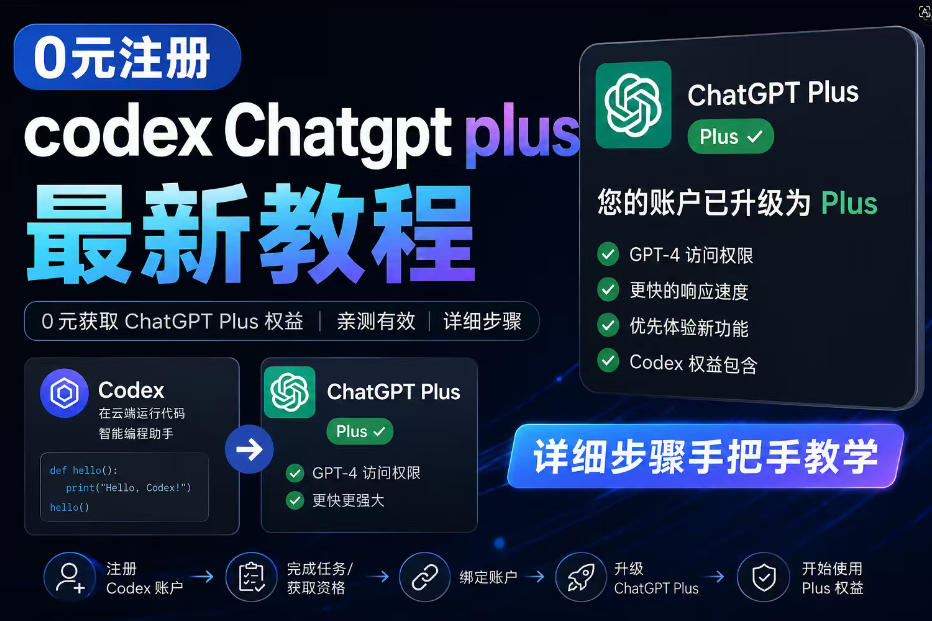 0元全自动注册codex gpt plus最新教程,0元获取GPT Plus权益,手把手详细教学兼职项目|网络创业|Ai项目| 网赚项目 | 网络创业 | AI 实战 | 副业兼职找项目_兼职创业_自媒体创业_流量变现
